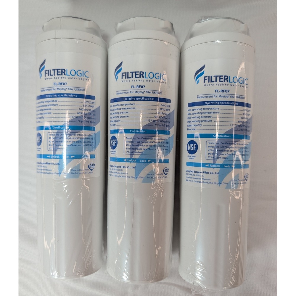 FilterLogic FL-RF07 Refrigerator Water Filter 3pack Maytag UKF8001 replacement